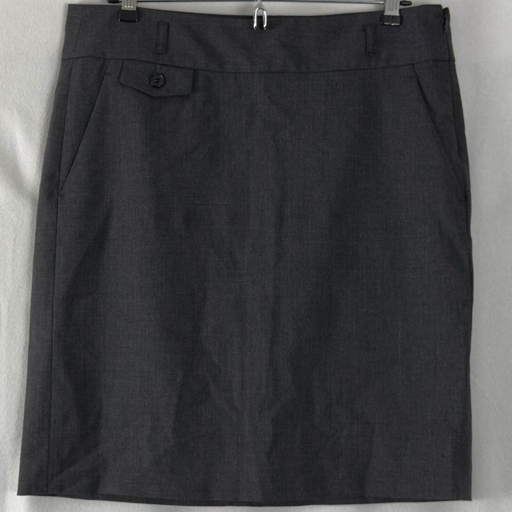 Theory Sz 6 Dark Gray‎ Wool Blend Pencil Skirt Front Button Pocket